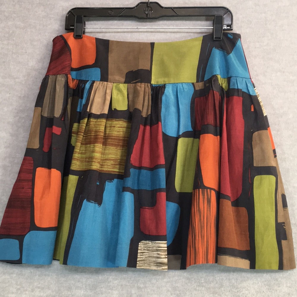 KENSIE “Pretty” Silk Blend Abstract Window Pane Design Fully Lined Mini-Skirt